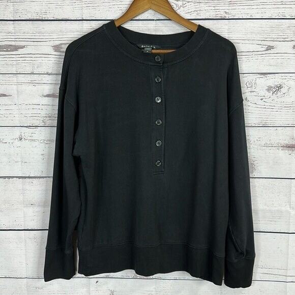 Athleta Sweatshirt Womens Medium Black Balance Henley Boxy Oversized Soft - Picture 3 of 7